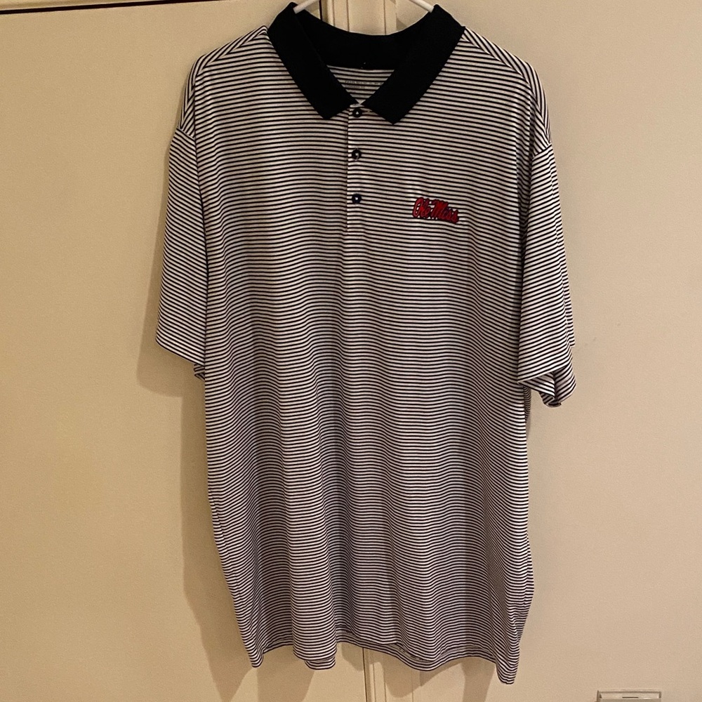 Nike Golf Dri-fit Ole Miss blue Striped Polo Shirt with Navy Collar. Men’s. 3XL